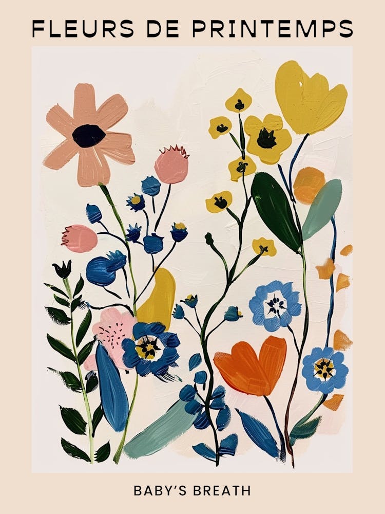 Spring Floral French Poster  Babys Breath 1