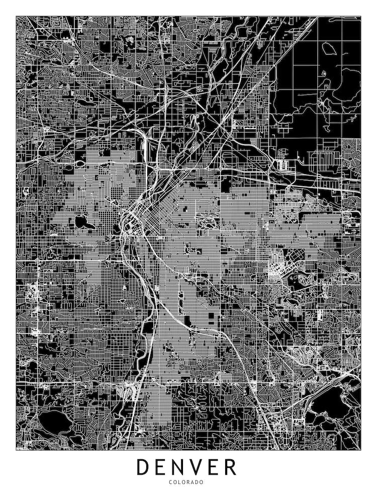 Denver Black And White Map