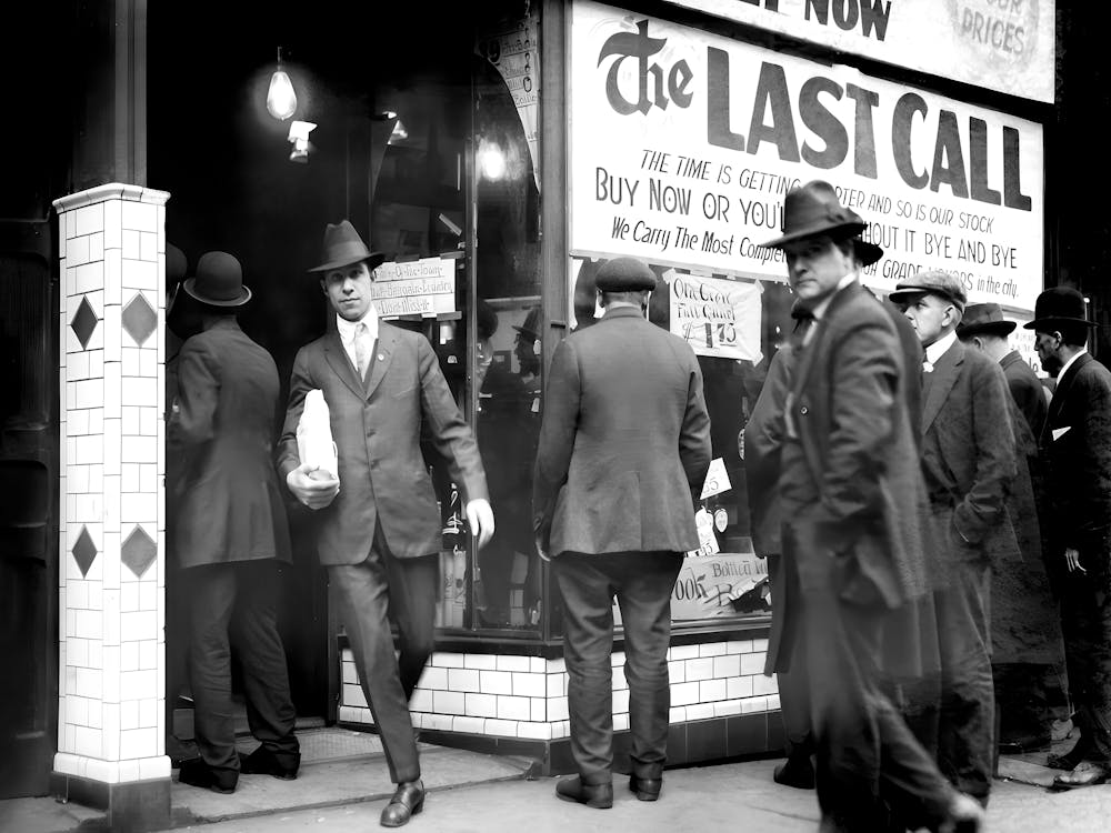 Prohibition, Last Call, Black and White Old Photo, Vintage Bar Decor
