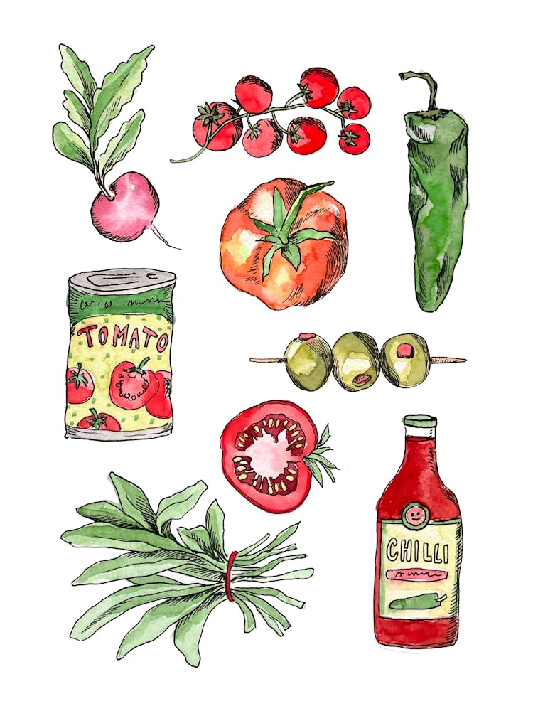 Foodie Watercolor Of Tomatoes