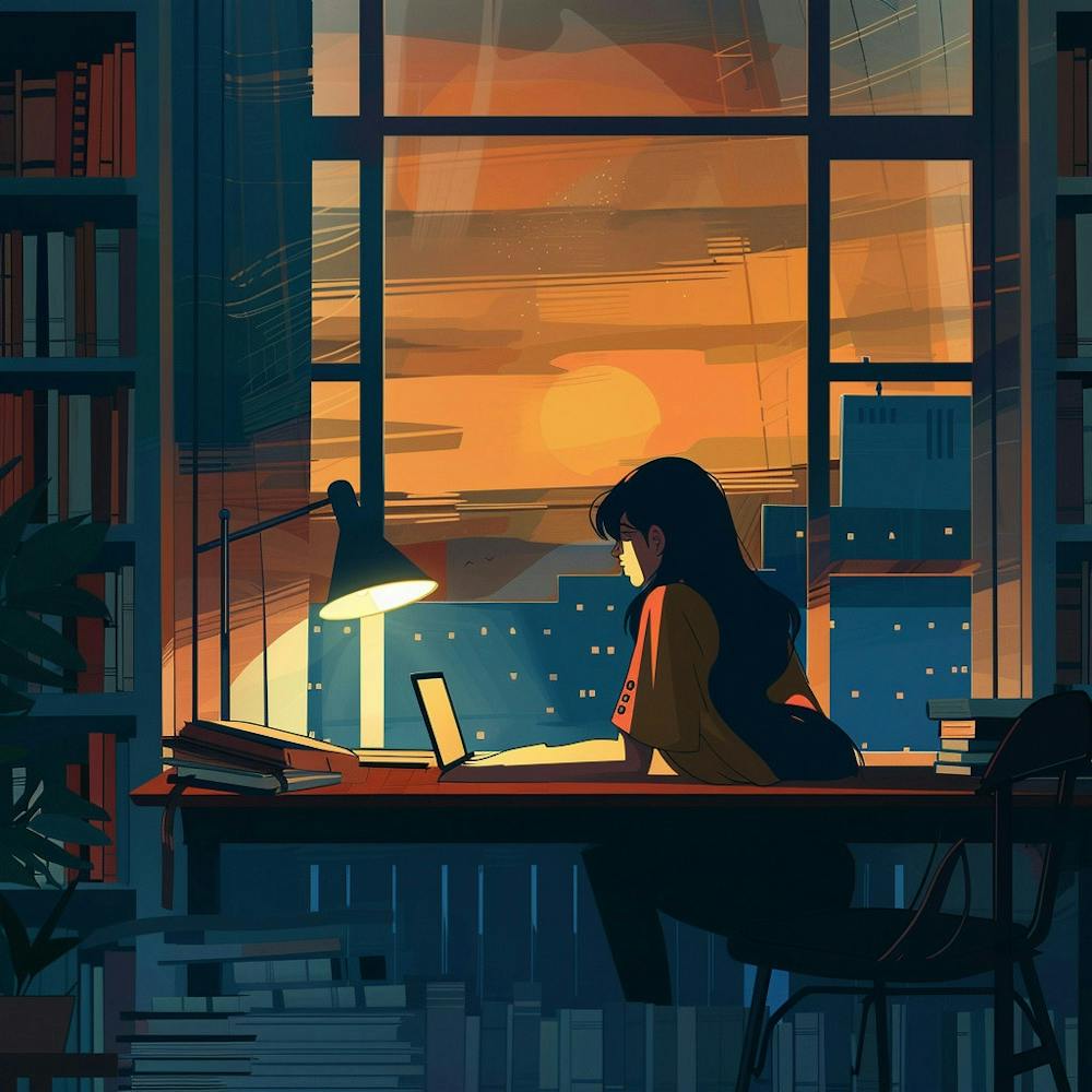 Girl Working At Desk