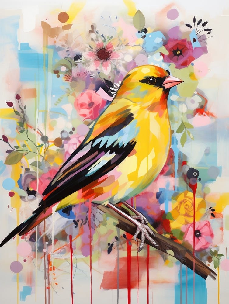 Chardonneret jaune Peinture-collage d'oiseau 4