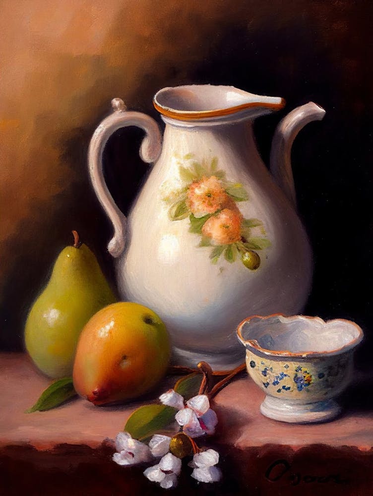 Dark Moody Still Life Painting, Kitchen Still Life, Vintage Farmhouse Wall Art, Kitchen Jug Print, Pottery Still Life