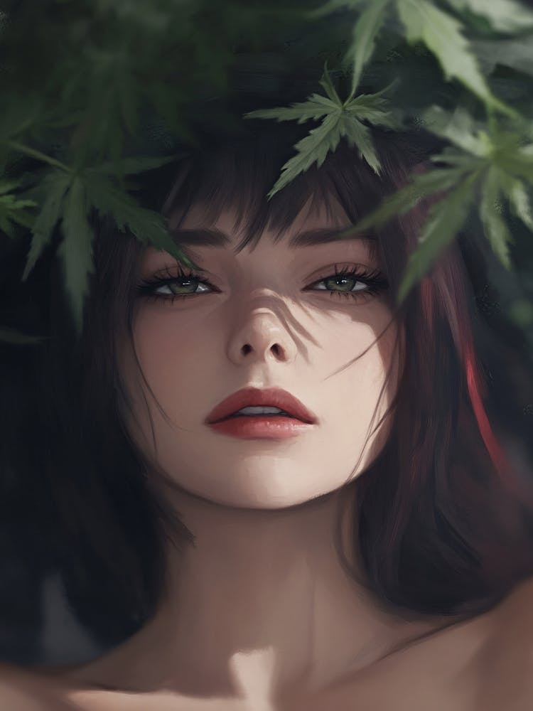 Sexy Girl With Marijuana Leaves