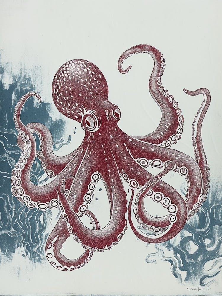 Octopus In The Ocean With Plants 1