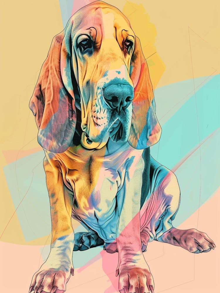 Bloodhound Dog Pastel Line Watercolour Illustration 4
