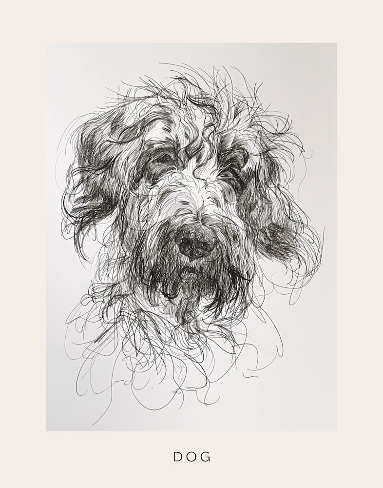 Long Hair Furry Dog Line Sketch 1 Poster