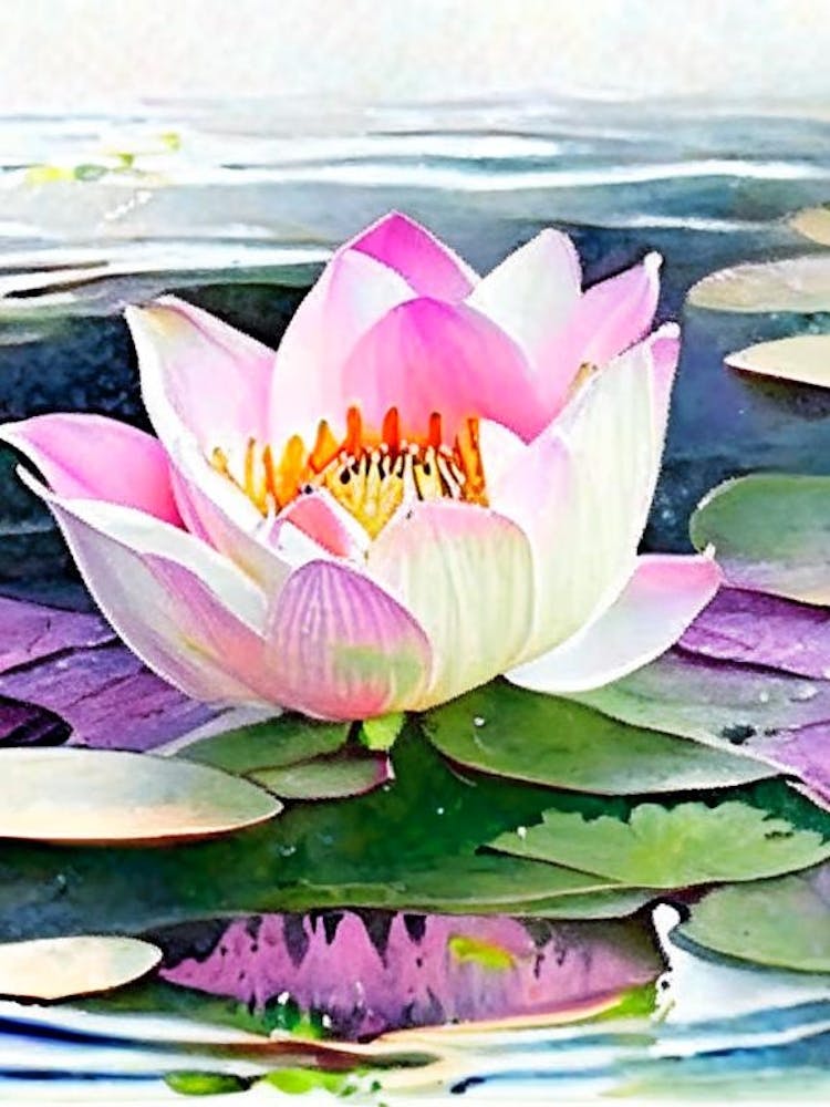 Blooming Lotus Flower In Lake Watercolour 1