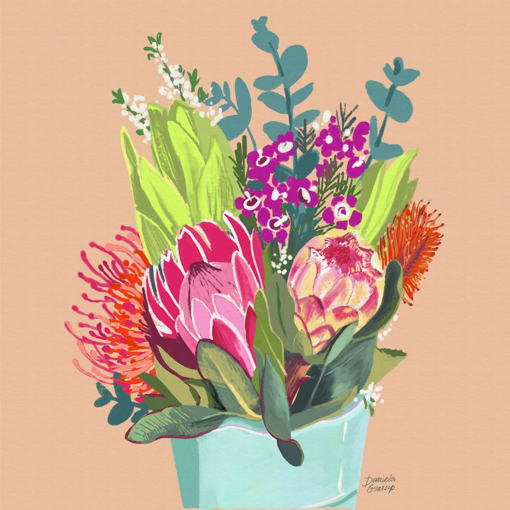 Neonflorale Aqua-Vase mit Proteen