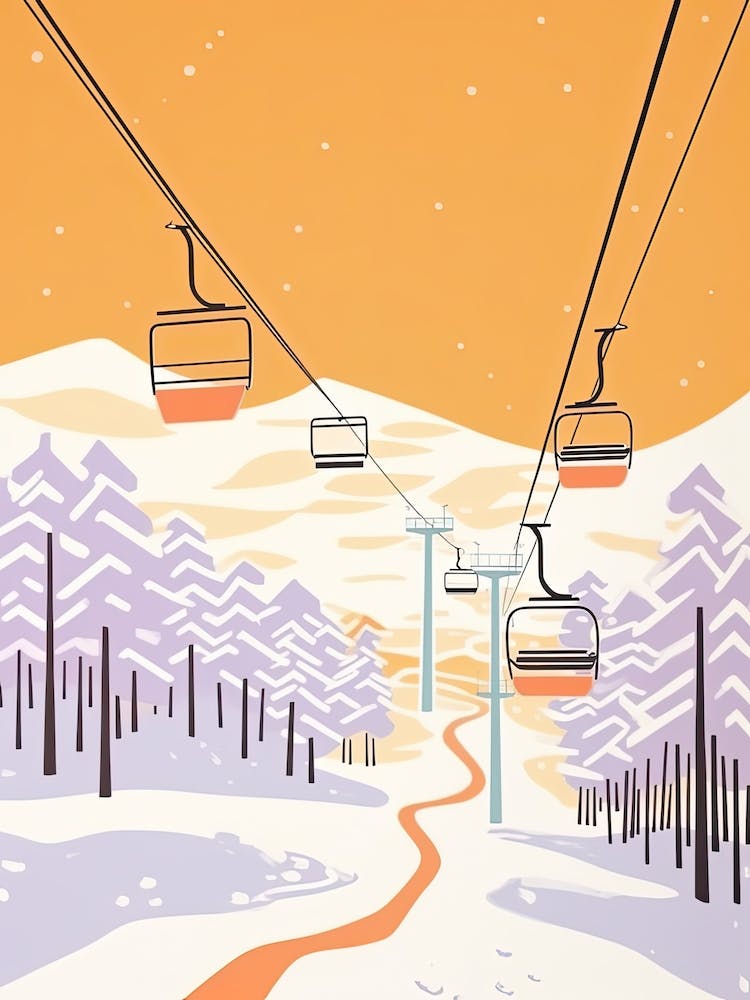 Stowe Mountain Resort   Vermont, Usa, Ski Resort Pastel Colours Illustration 1
