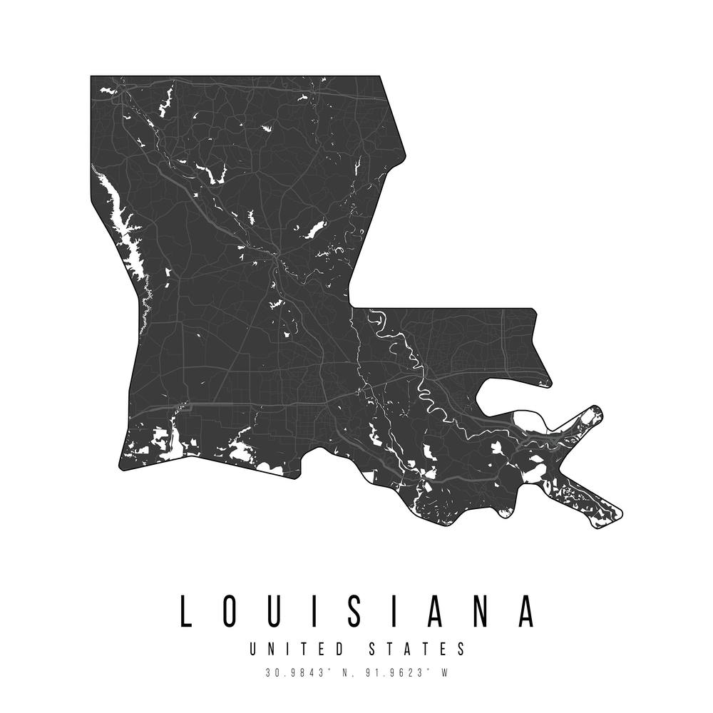 Louisiana Mono Black And White Modern Minimal Street Map Square
