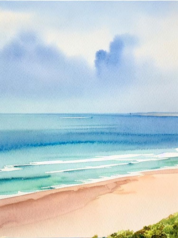 Watergate Bay Beach 3, Cornwall Watercolour