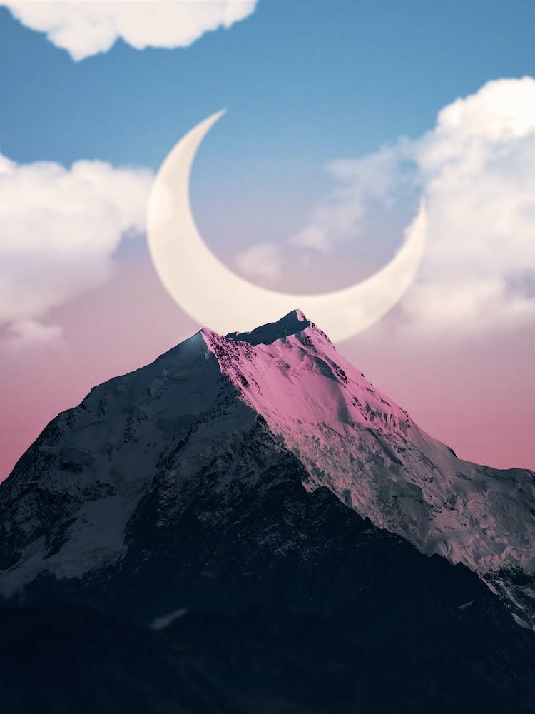 Crescent Moon Over Mountain 1