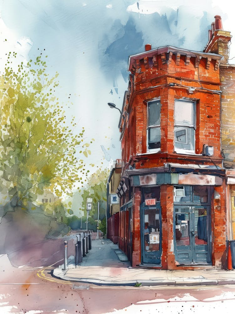 Merton London Borough   Street Watercolour 1