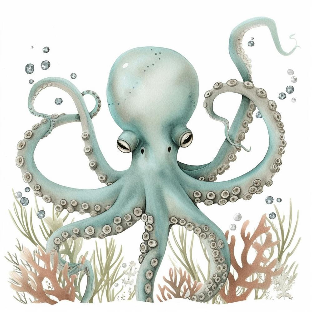 Storybook Style Octopus With Coral 3