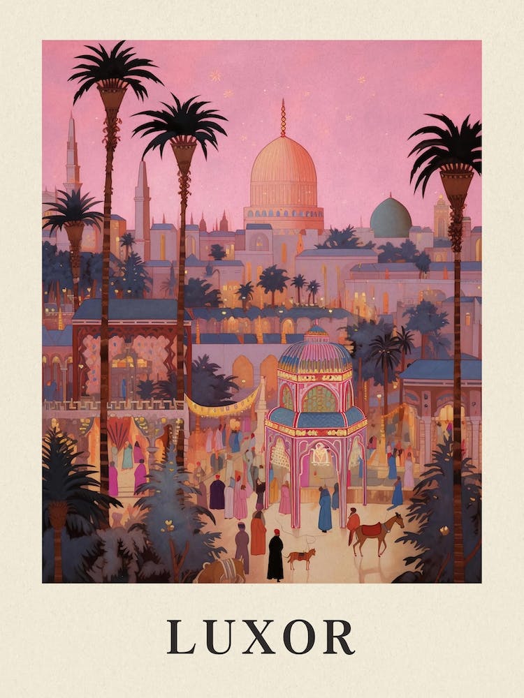 Luxor Egypt Vintage Pink Travel Illustration Poster
