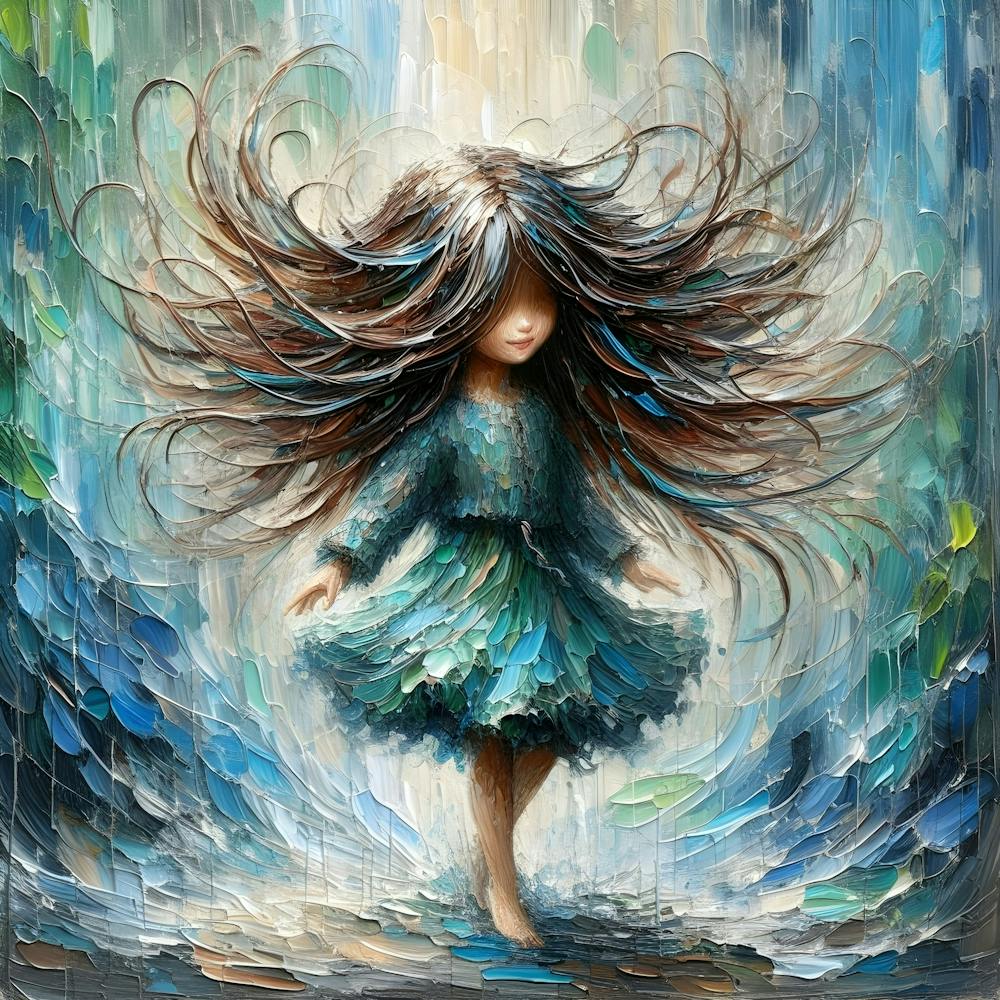 Mystery Girl In Rain Oil Painting