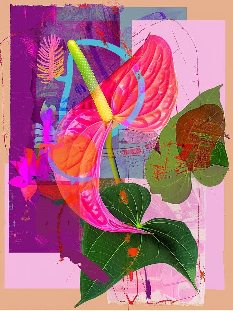 Flamingo Flower (Anthurium) 4 Neon Flower Collage