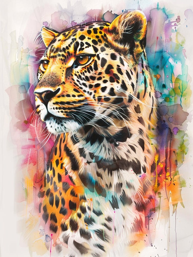 Leopard Colourful Watercolour 1