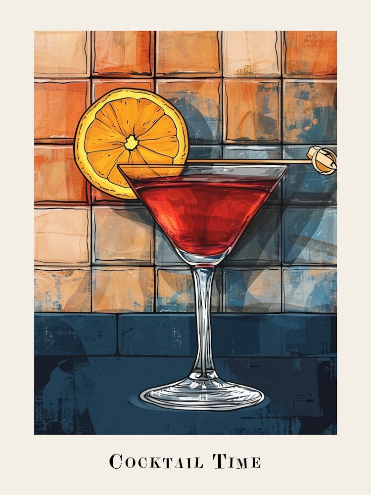 Cocktail Time Tile Watercolour Poster