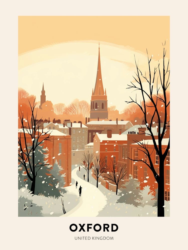 Vintage Winter Travel Poster Oxford United Kingdom 3