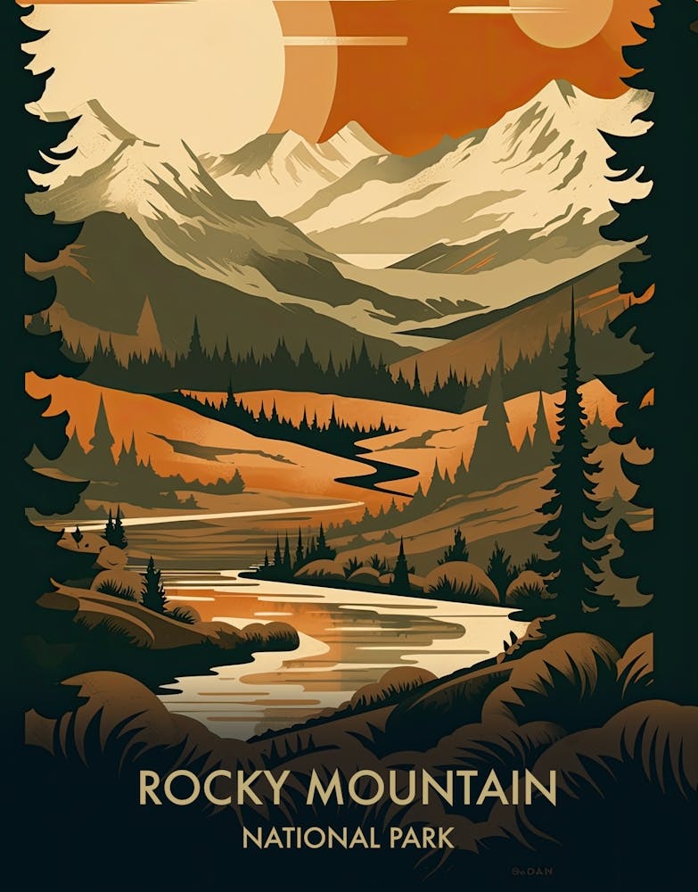Rocky Mountain National Park Travel Poster Mid Century Style 1