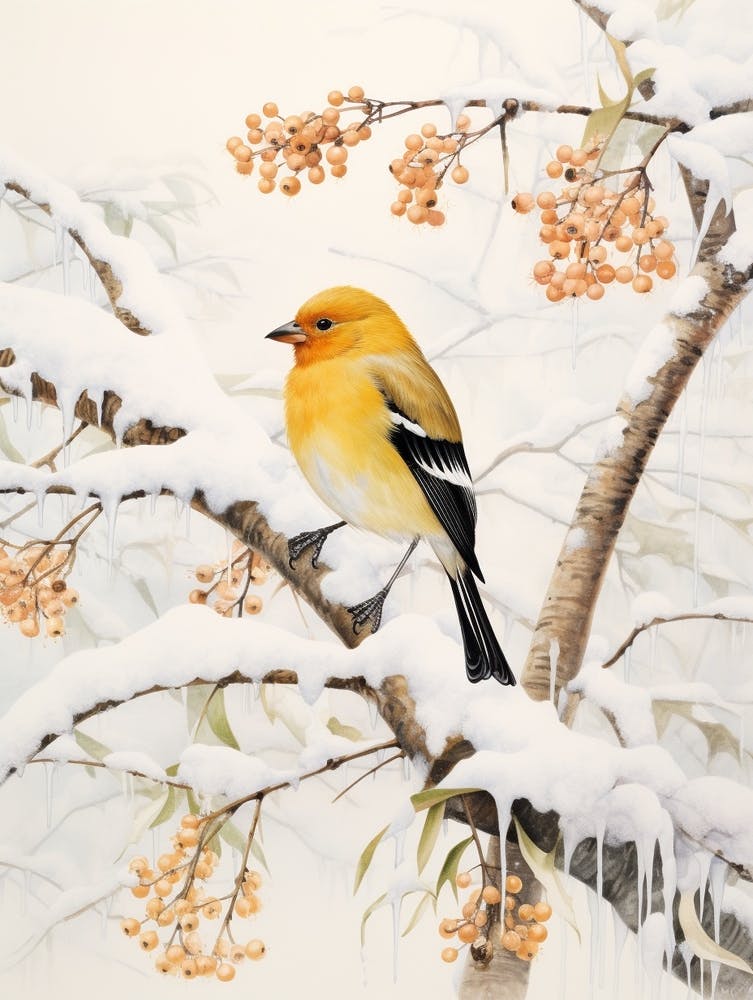 Winter Bird Painting American Goldfinch 3