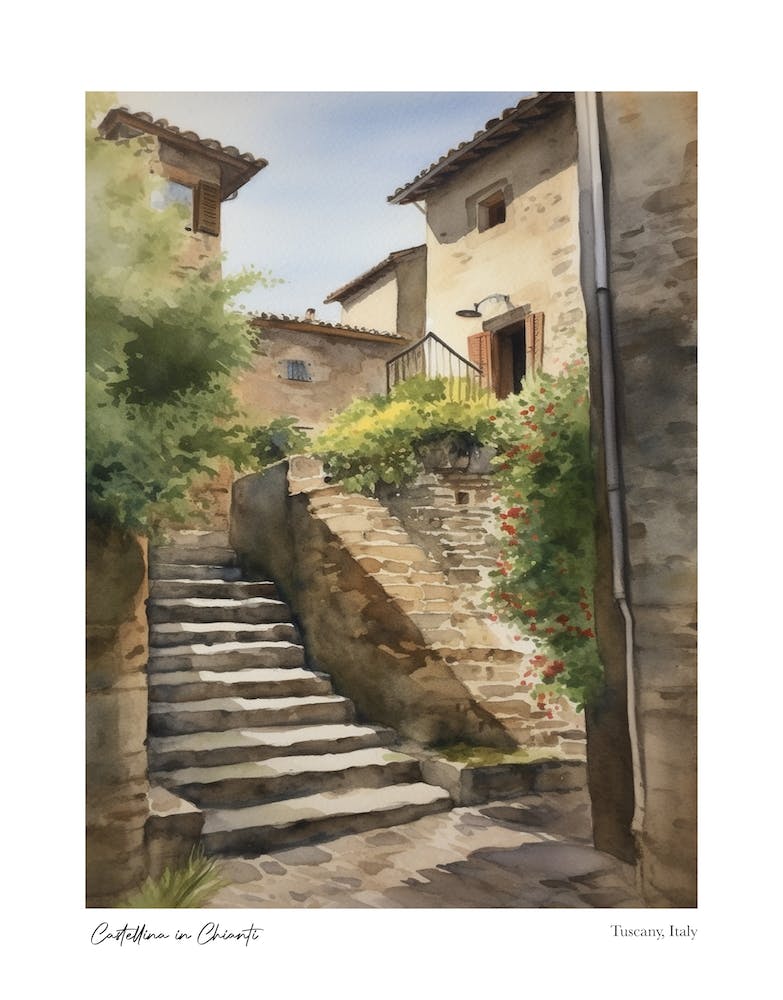 Castellina In Chianti, Tuscany, Italy 2 Watercolour Travel Poster