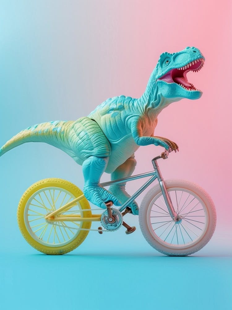 Pastel Toy Dinosaur On A Bike 3