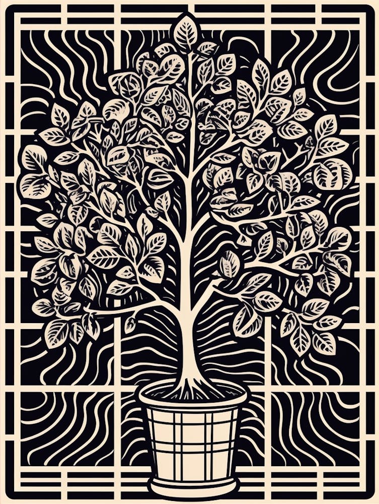 B&W Plant Illustration Rubber Plant Ficus 2