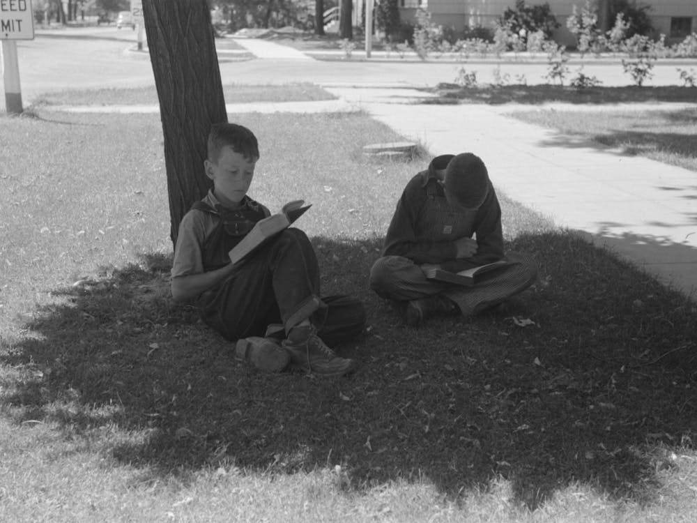 Boys Read Storybooks In The Shade, Caldwell, Idaho By Russell Lee