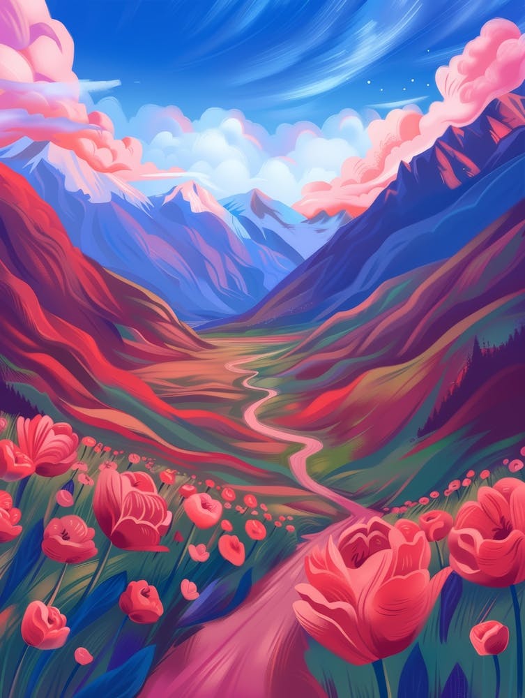 Pink Flowers In The Mountains