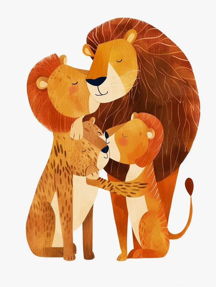African Lion Family Bonding Clipart 2