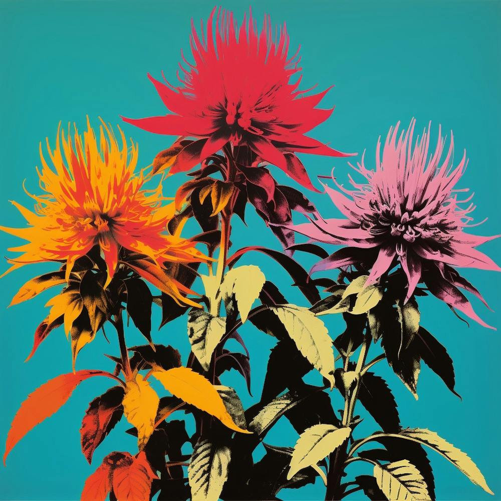 Andy Warhol Style Pop Art Flowers Bee Balm 1 Square