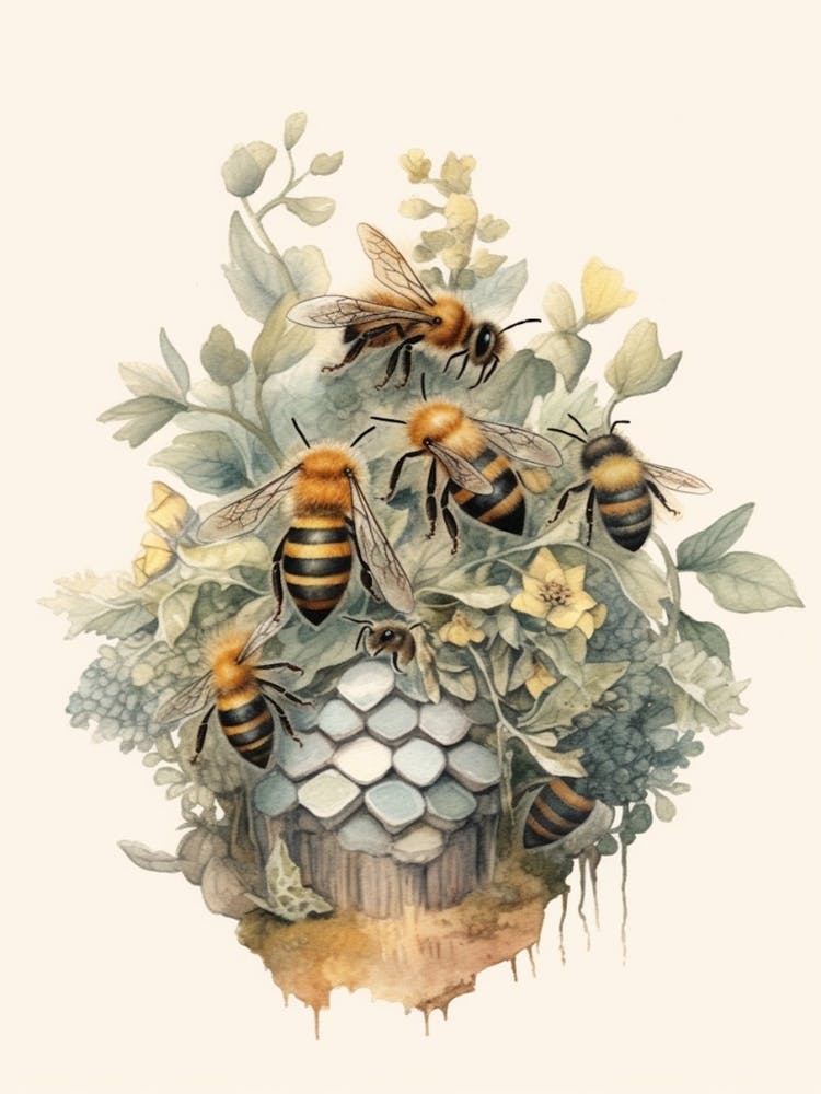 Graue Sandbiene Bienenstock Aquarellillustration 3