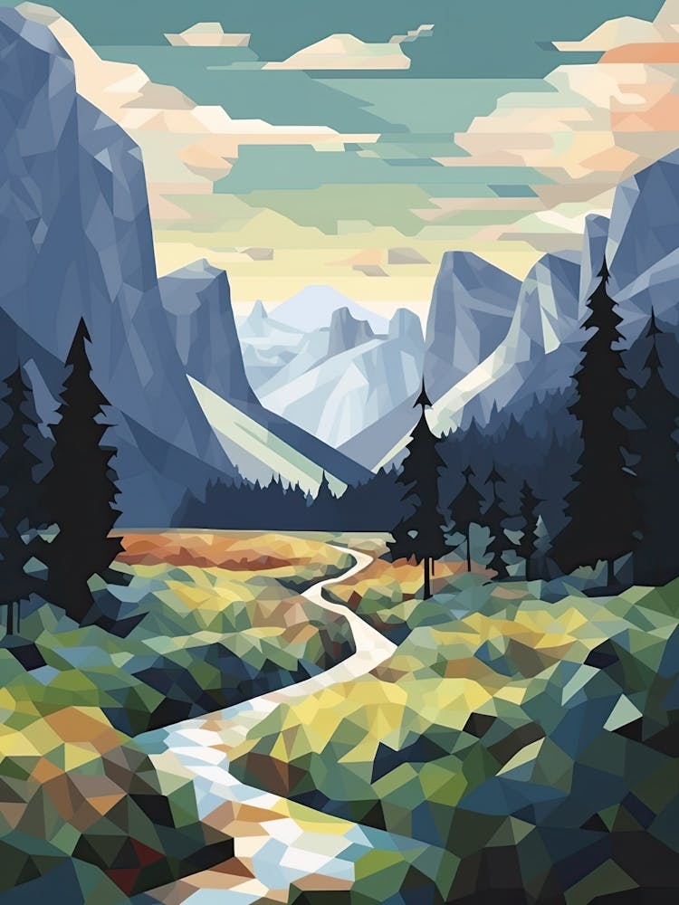 Yosemite Valley View   Geometric Vector Illustration 3