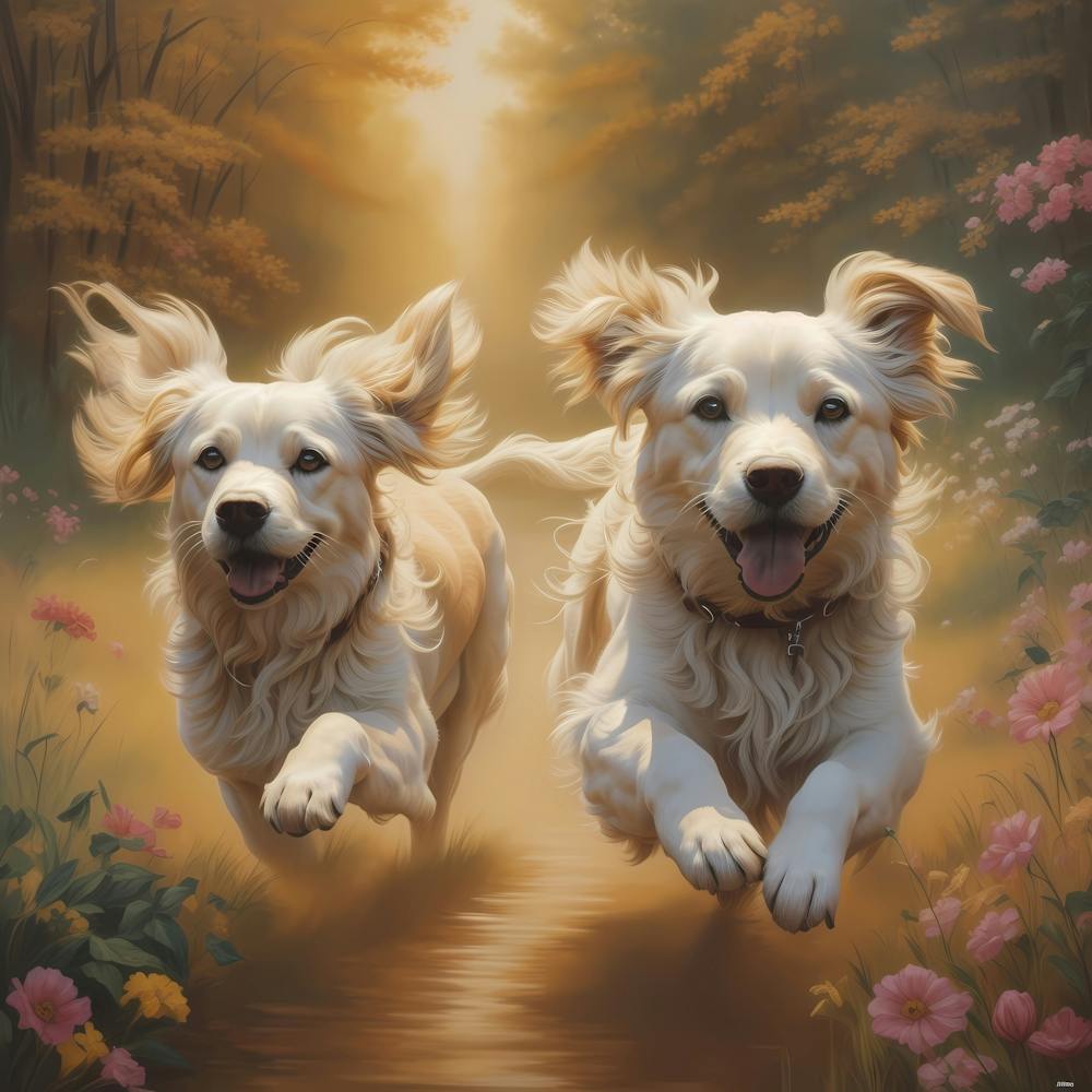 Golden Retrievers Running