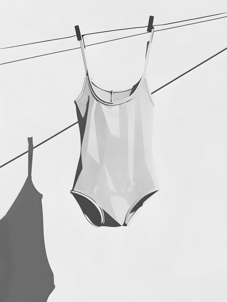 Maillot de bain blanc accroché à une corde à linge