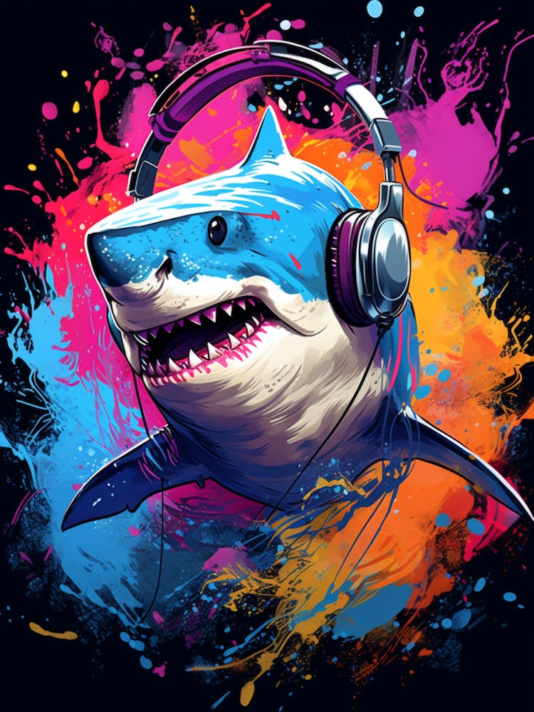  A Shark Wearing Headphones Spinning Dj Decks 1
