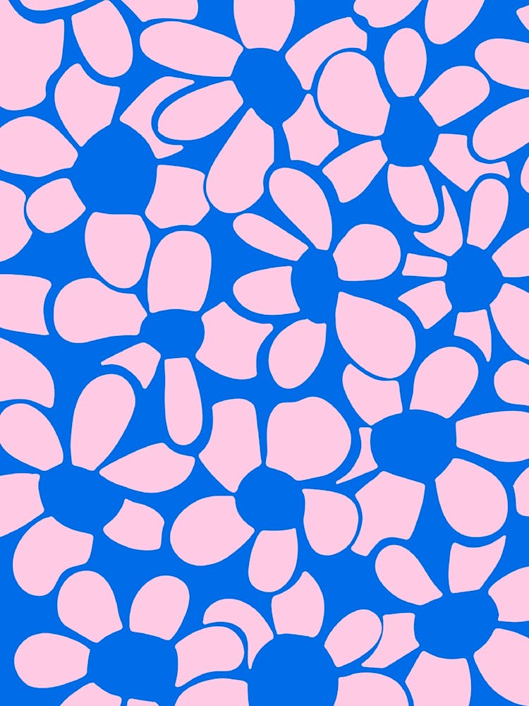 Pink and blue abstract flower art print