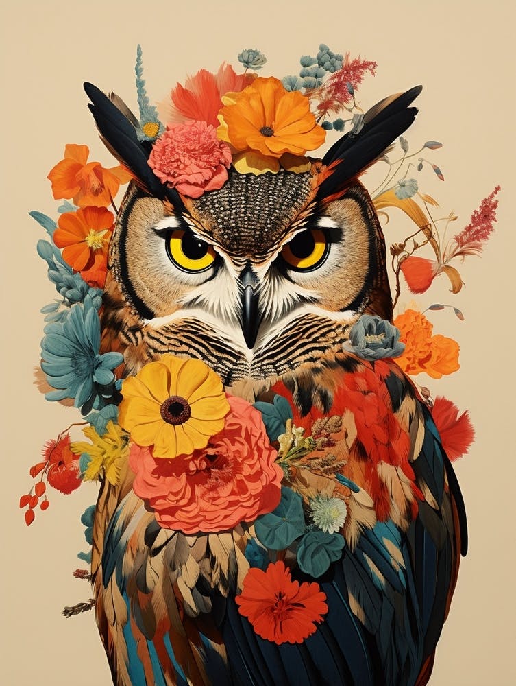 Bird With A Flower Crown Great Horned Owl 2