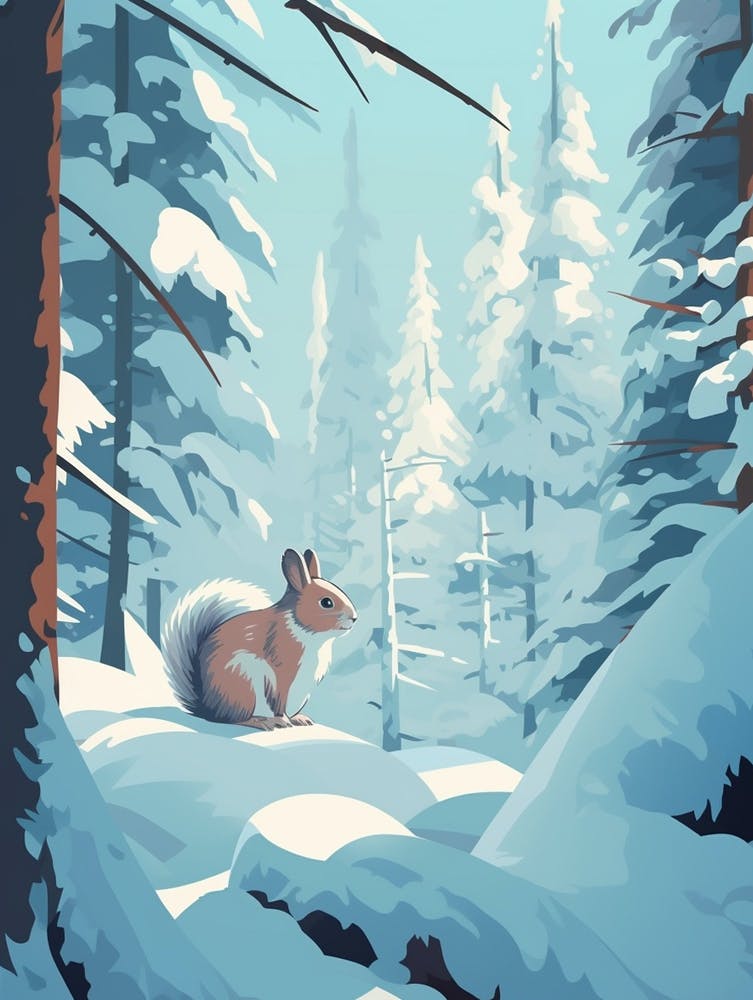 Winter Gray Squirrel 1 Illustration