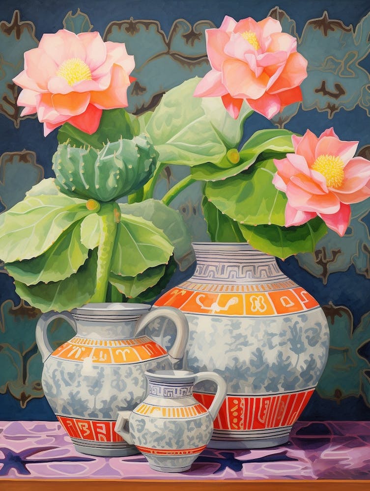 Cactus Painting Maximalist Still Life Lophophora Williamsii Cactus 1