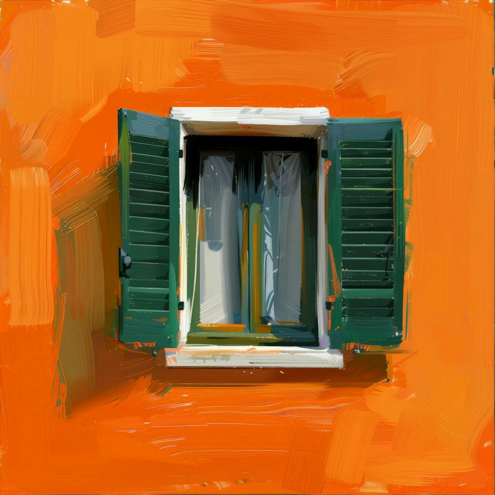 Grüne Fensterläden an einer orangen Wand