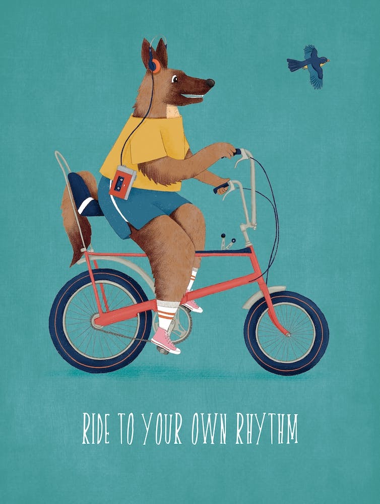 Ride to Your Own Rhythm Dog on Bike Listening to Music