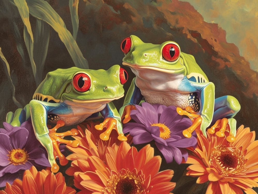 Floral Animal Illustration Red Eyed Tree Frog 3