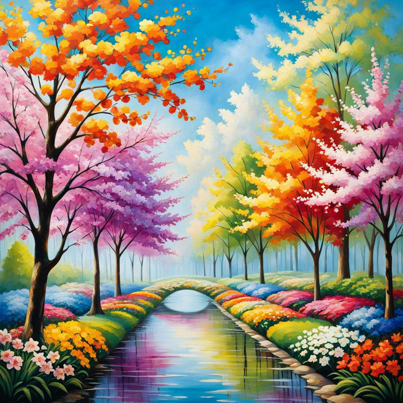 Colorful Trees In A Stream