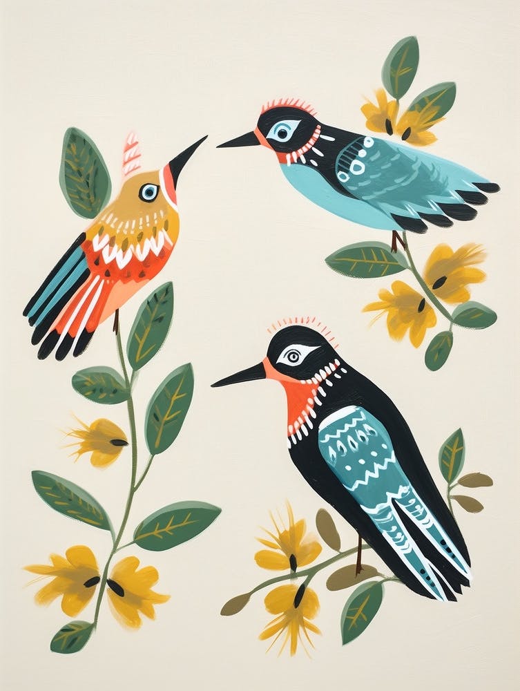 Folk Style Bird Painting Kingfisher 1