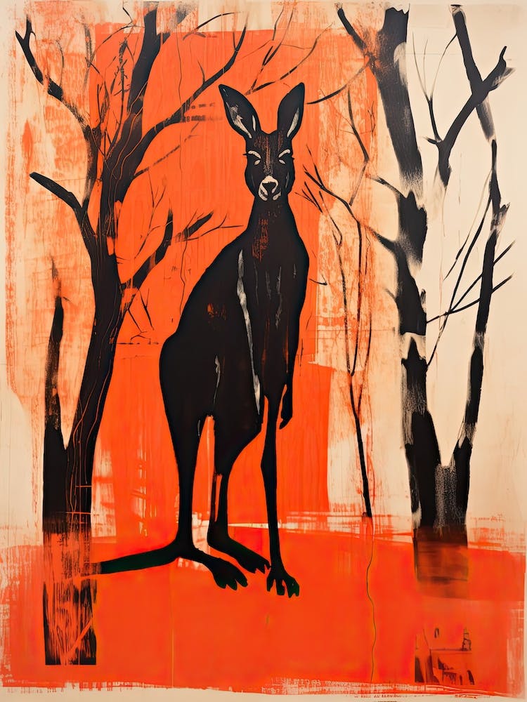 Kangaroo, Woodblock Animal Drawing 4