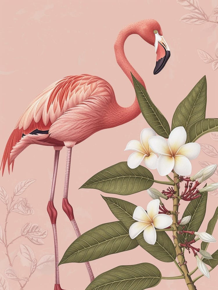 American Flamingo And Frangipani Minimalist Illustration 4